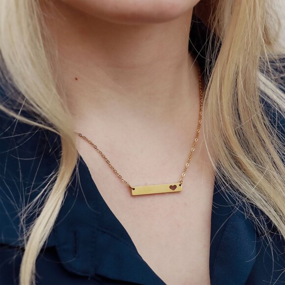 Stainless Steel Blank Cutout Heart Bar Necklace - Picture 3 of 3